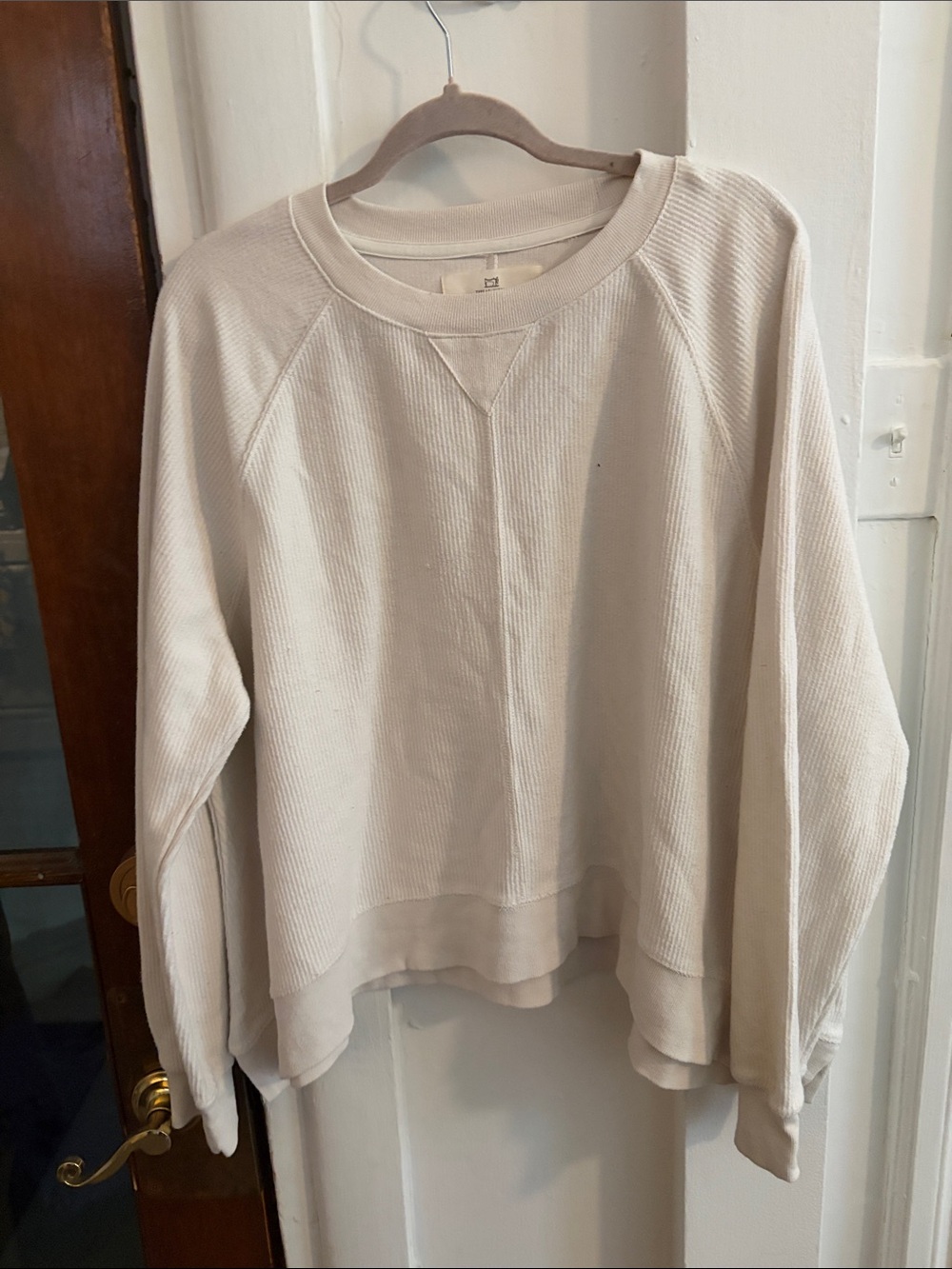 Thread & Supply Ribbed Cream Pullover Sweatshirt